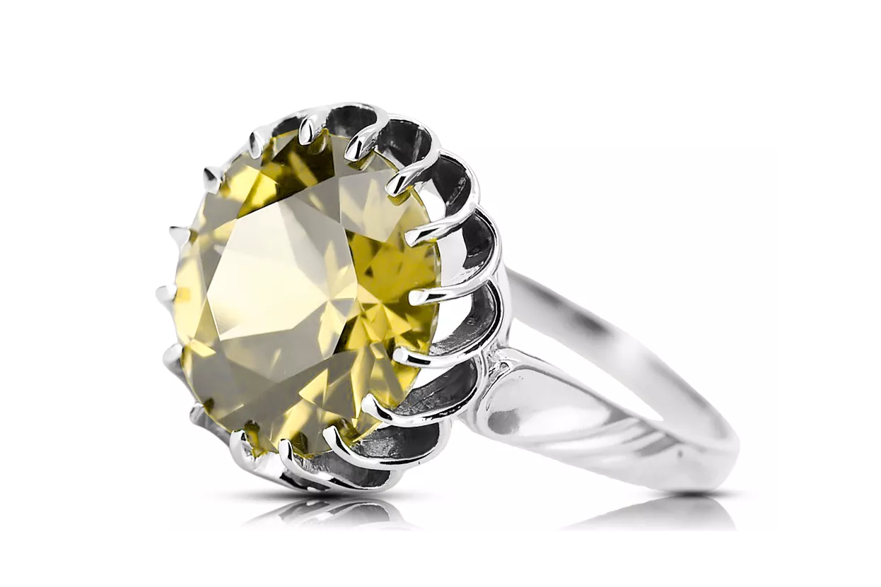 Žlutý Perydot Ring 925 Silver Vintage Unikátní VRC035S